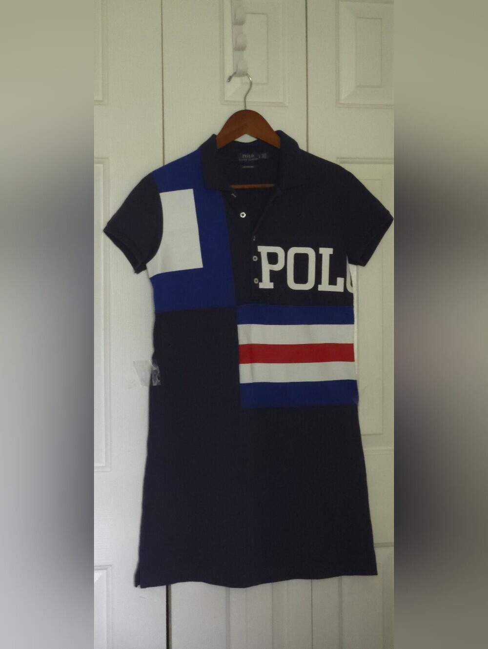 Polo by Ralph Lauren Navy Blue & White Colorblock Polo Dress with Red Stripe - Picture 14 of 16